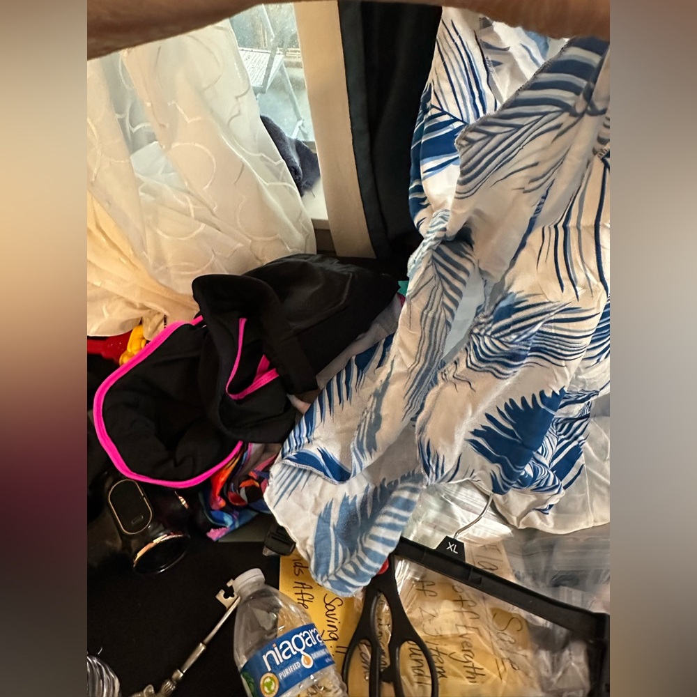 Blue and White Leaf Print Swim Cover Up. - Picture 3 of 5